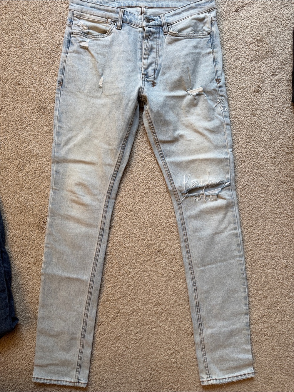 Ksubi Washed Light Blue Skinny Jeans with Knee Distress